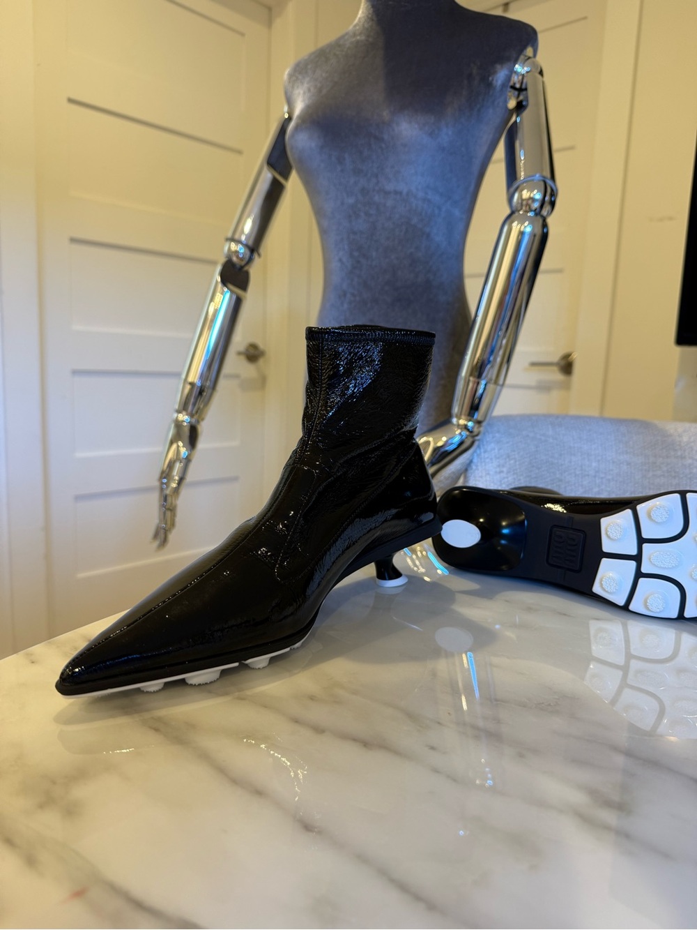 Miu Miu Black Patent Leather Pointed Sock Ankle Boots EU 37.5
